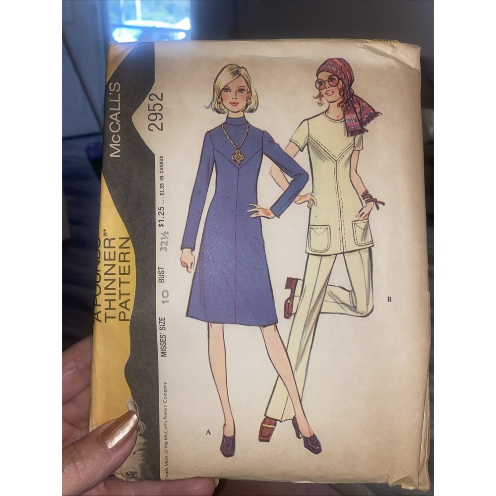 1970s McCall's 2952 Misses Dress Tunic Pants Sewing Pattern Sz 10 Bust 32.5Uncut